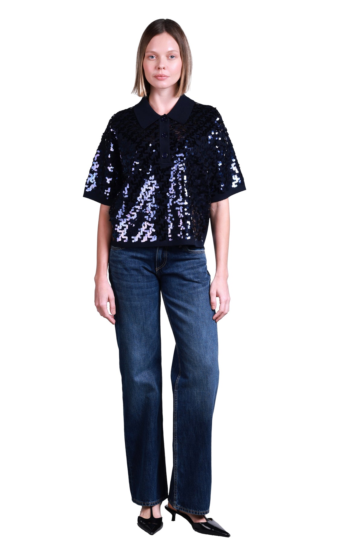 Sempre Pullu Polo Yaka Crop Kadın Kazak - Kısa Kol Secondary image