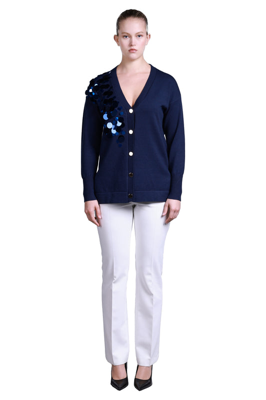 Sempre Oversize V-Neck Sequin Long-Sleeve Sweater - Casual & Chic