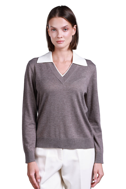 Sempre Minimalist V-Neck Long Sleeve Women's Sweater - Casual & Office