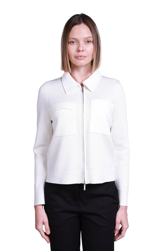 Sempre Minimalist Long-Sleeve Zip-Up Women's Sweater - with Pocket Detail