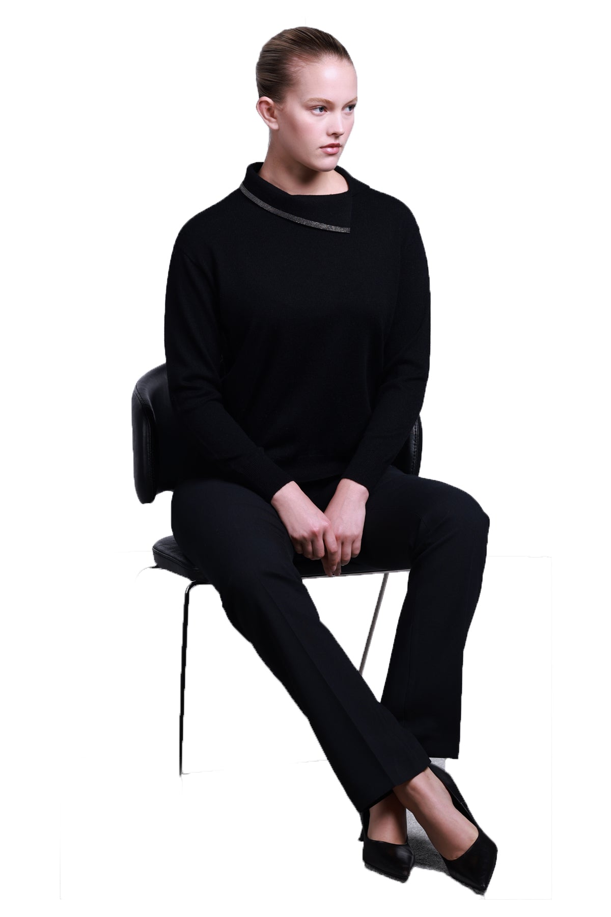 Sempre Asimetrik Yaka Oversize Kadın Kazak - Uzun Kol Minimalist Main image