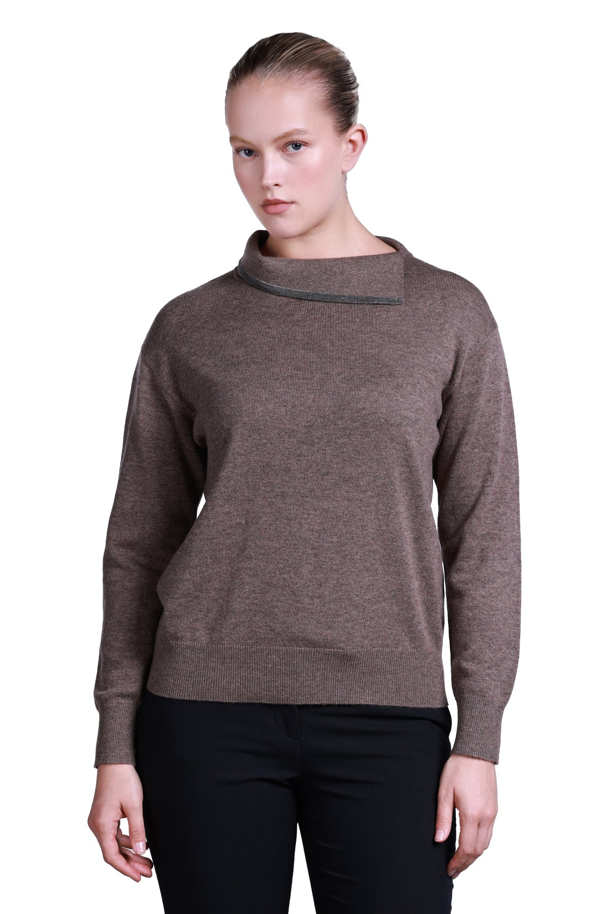 Sempre Asimetrik Yaka Oversize Kadın Kazak - Uzun Kol Minimalist Secondary image
