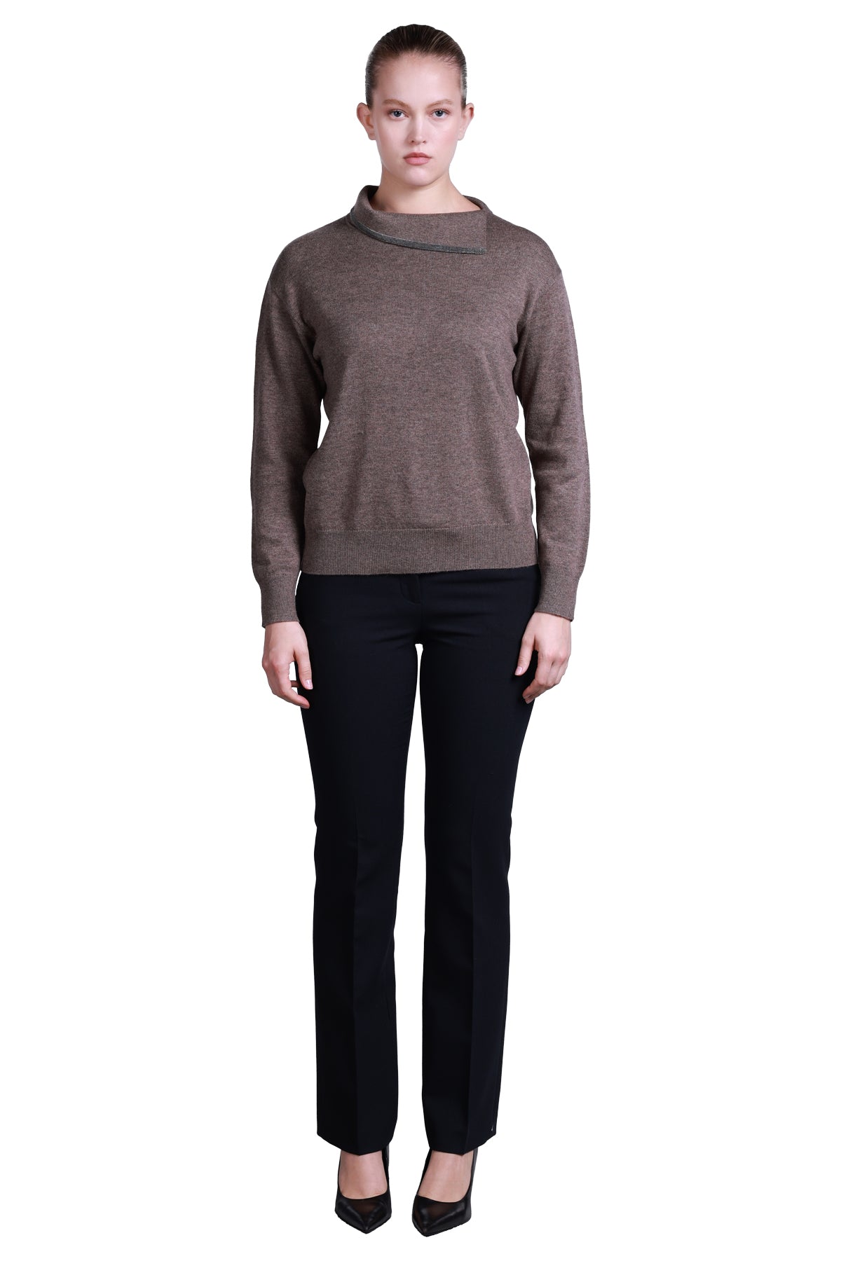 Sempre Asimetrik Yaka Oversize Kadın Kazak - Uzun Kol Minimalist