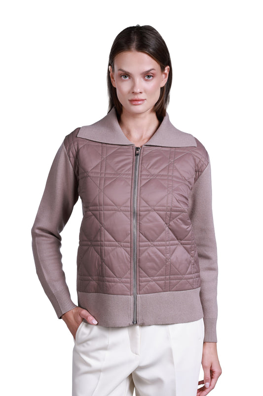 Sempre Minimalist Hooded Women's Sweater - Long Sleeve, Quilted Detail