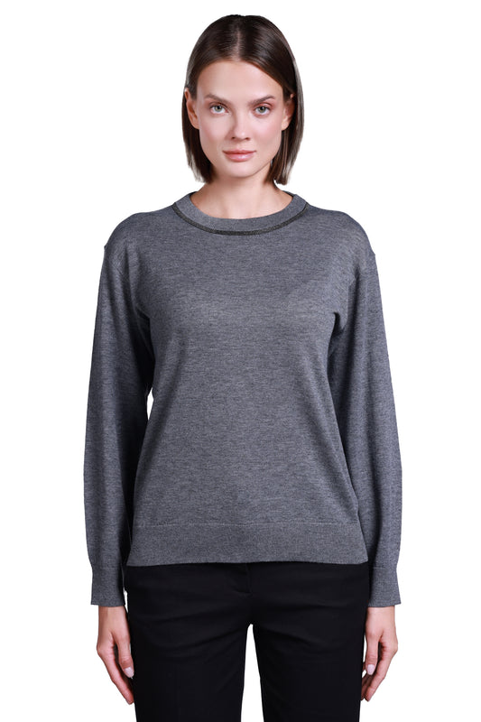 Sempre Minimalist Women's Sweater - Long Sleeve Round Neck - Casual & Office