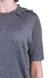Sempre Minimalist Pearl Detail Women's Sweater - Short Sleeve