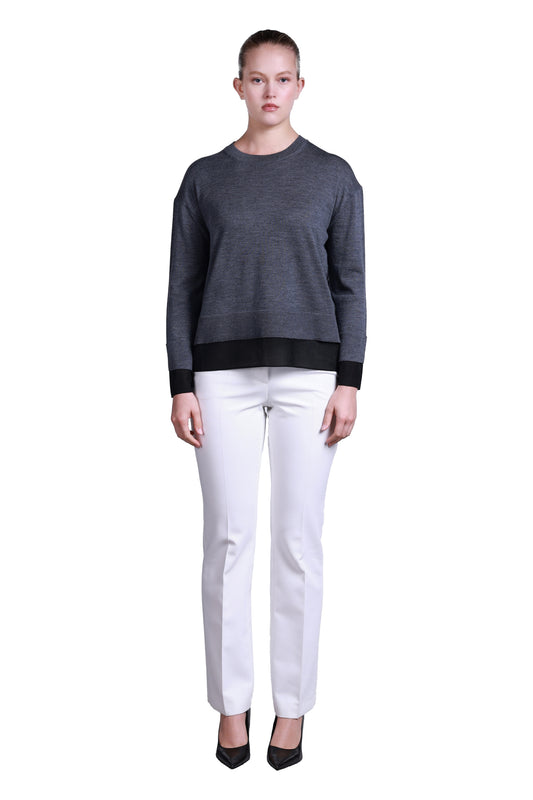 Sempre Oversize Round Neck Long Sleeve Women's Sweater - Minimalist Design
