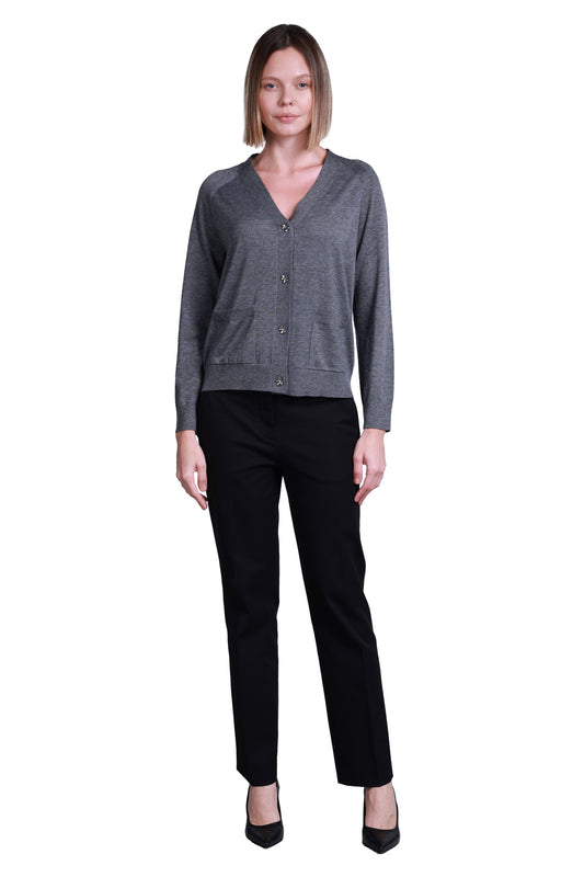 Sempre Minimalist V-Neck Long Sleeve Women's Sweater - Casual & Office Chic