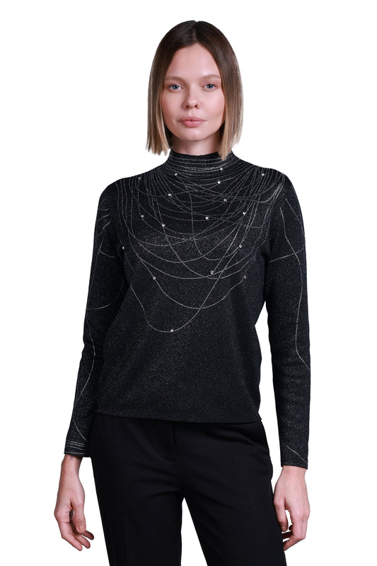 Sempre Minimalist Stone Detail Long Sleeve Women's Sweater