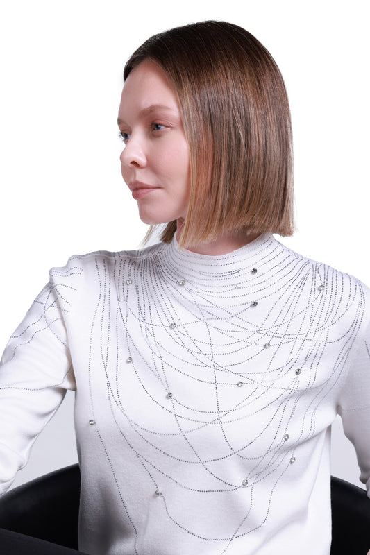 Sempre Minimalist Stone Detail Long Sleeve Women's Sweater