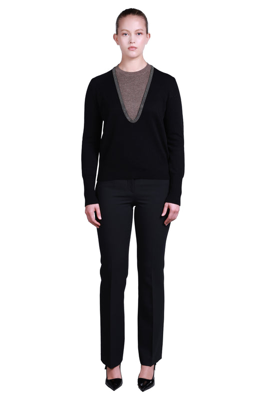 Sempre Women's Sweater - Minimalist V-Neck, Long Sleeve, Casual & Office