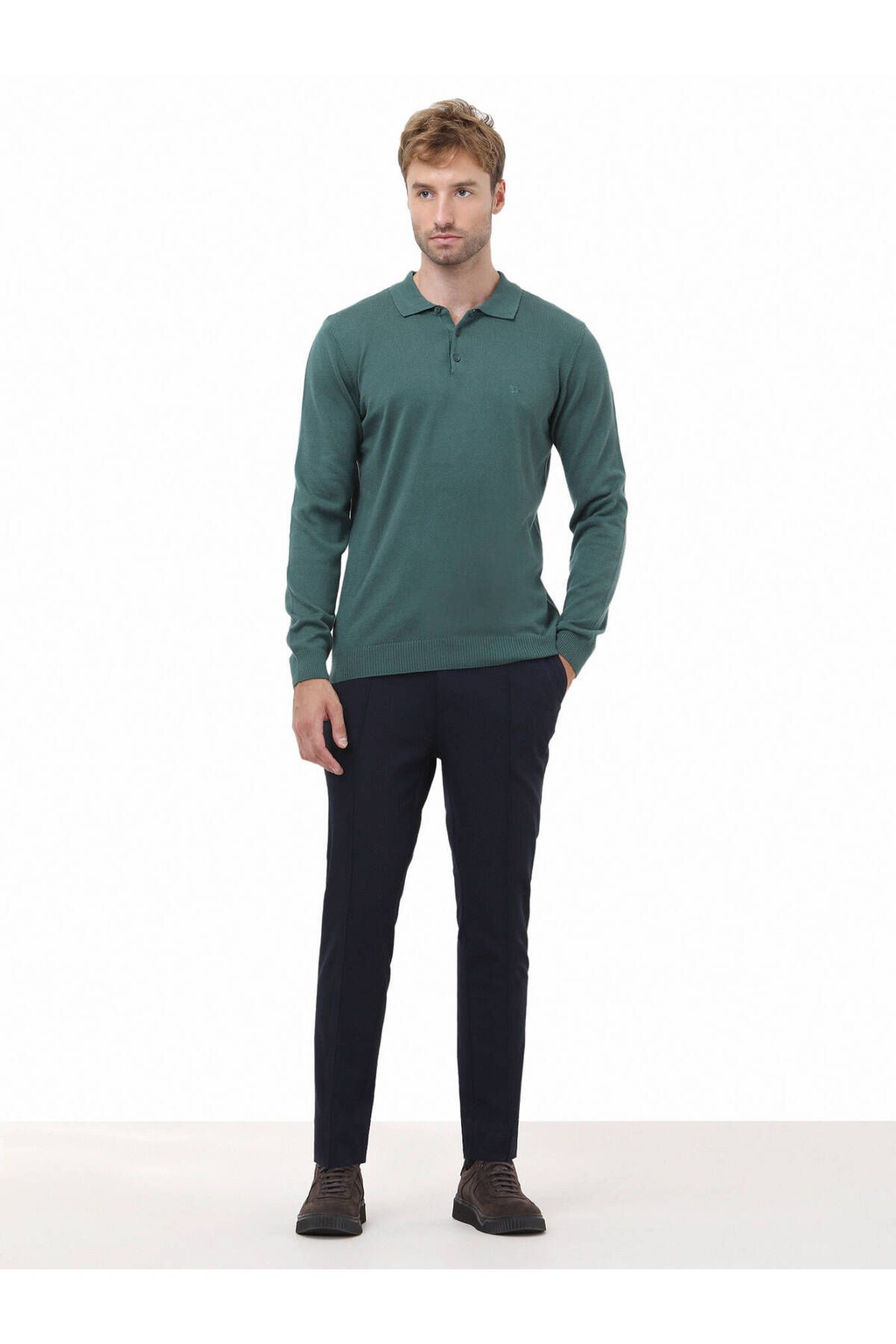Kip Minimalist Erkek Triko - Polo Yaka Uzun Kol - Günlük Şıklık