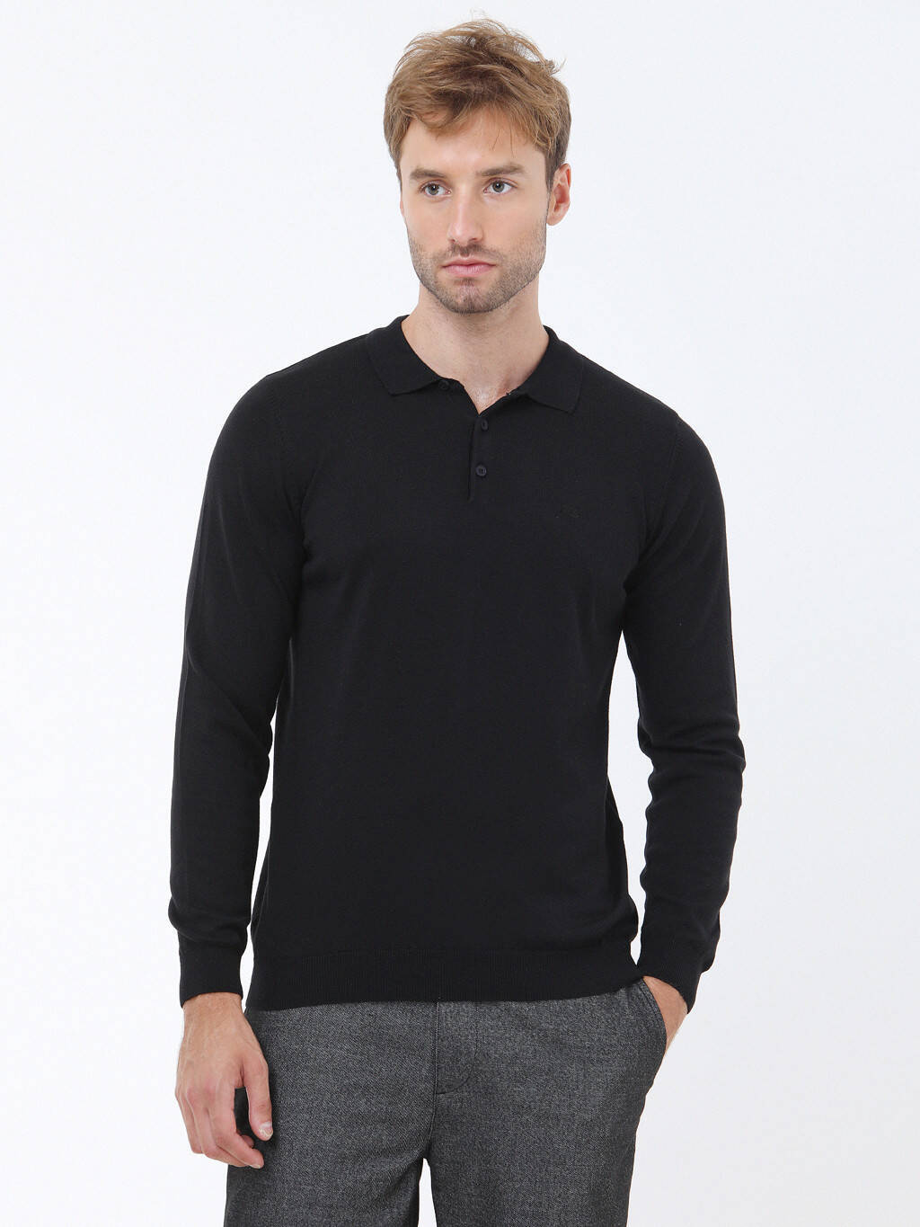 Kip Minimalist Erkek Triko - Polo Yaka Uzun Kol - Günlük Şıklık Ana görsel