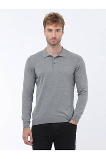 Kip Minimalist Erkek Triko - Polo Yaka Uzun Kol - Günlük Şıklık