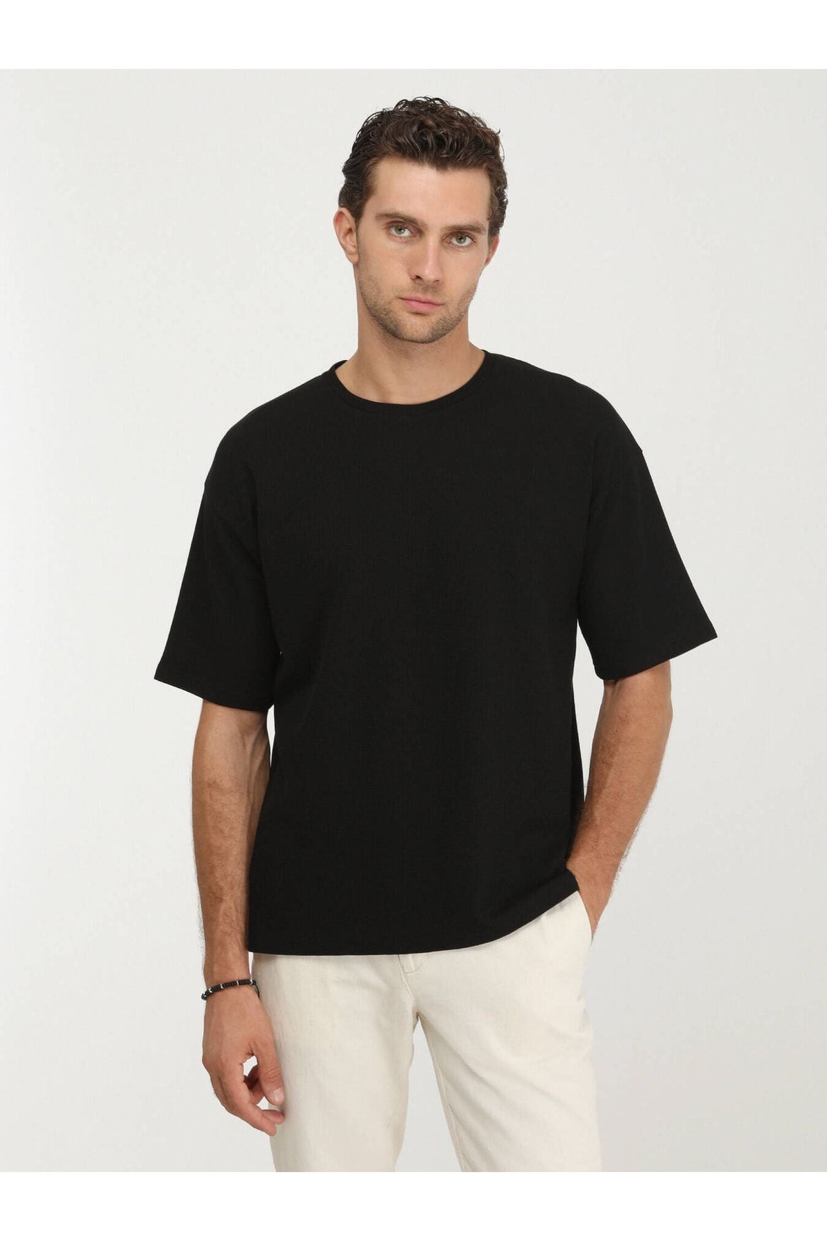 Kip Oversize Kısa Kol Yuvarlak Yaka Minimalist Erkek T-Shirt TSH-1348 - Günlük Kullanım Secondary image