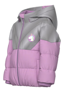 Name It Kız Çocuk Kapüşonlu Fermuarlı Polyester Şişme Mont Tek Boynuzlu At Detaylı