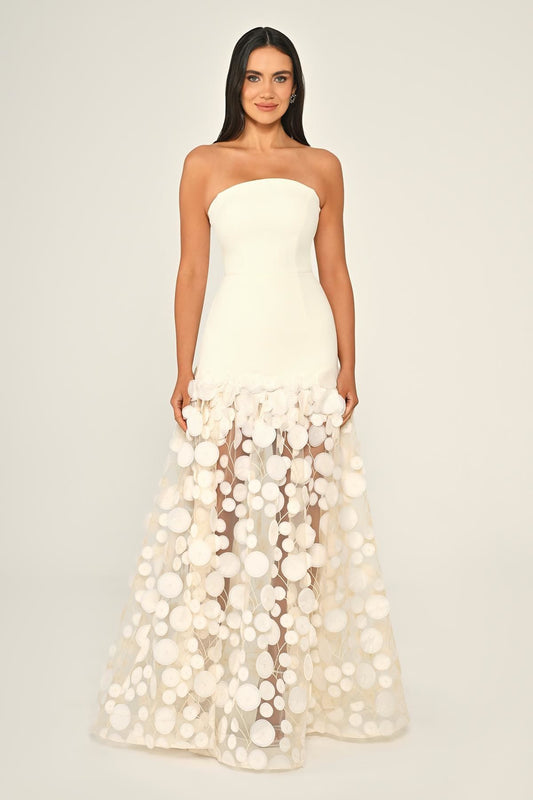 Krep Eteği 3 Boyutlu Tül Uzun Abiye Elbise Alfa Beta B7067