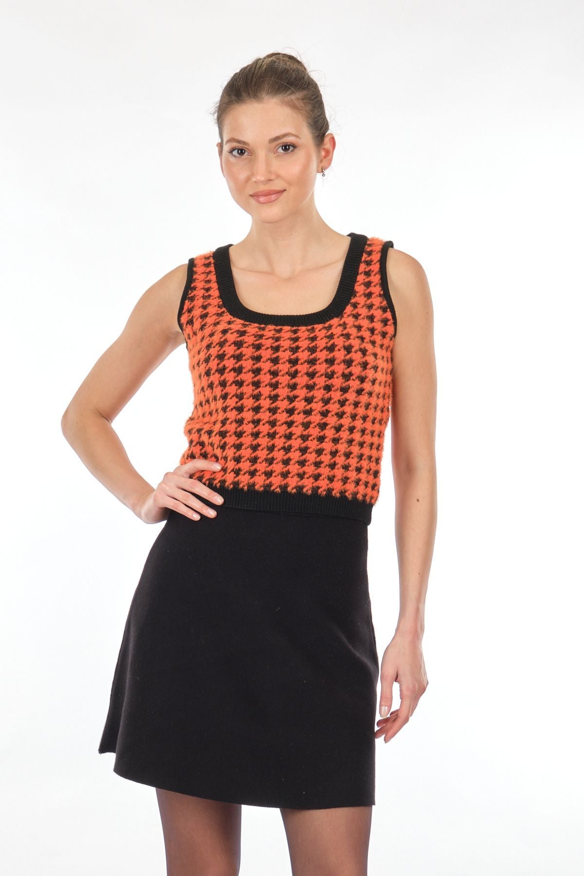 Lal Kadın Crop Triko Yelek - Minimalist Vintage Stil - Oversize Main image
