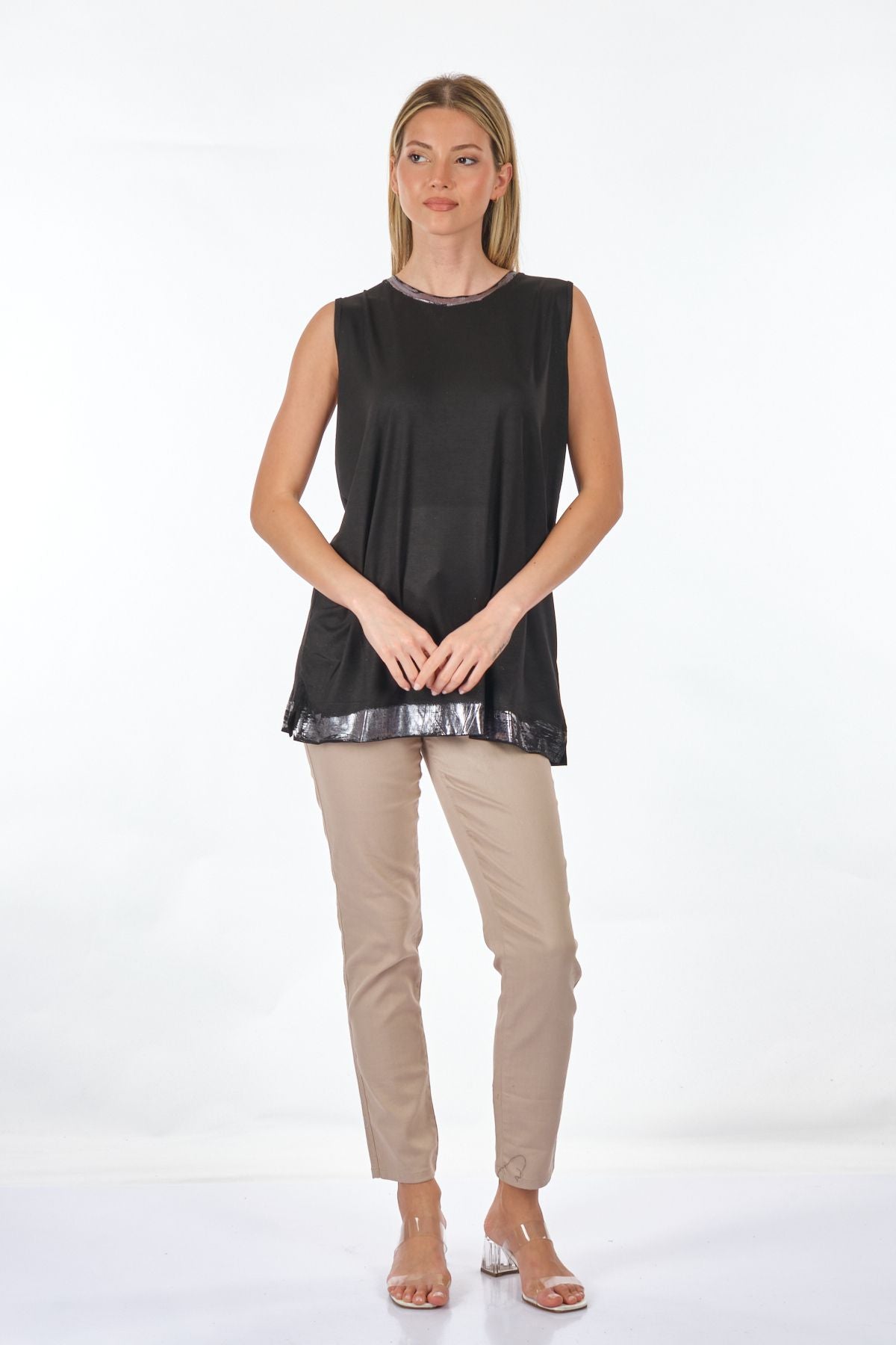 Lal Oversize Kolsuz Midi Kadın T-Shirt - Minimalist Tasarım