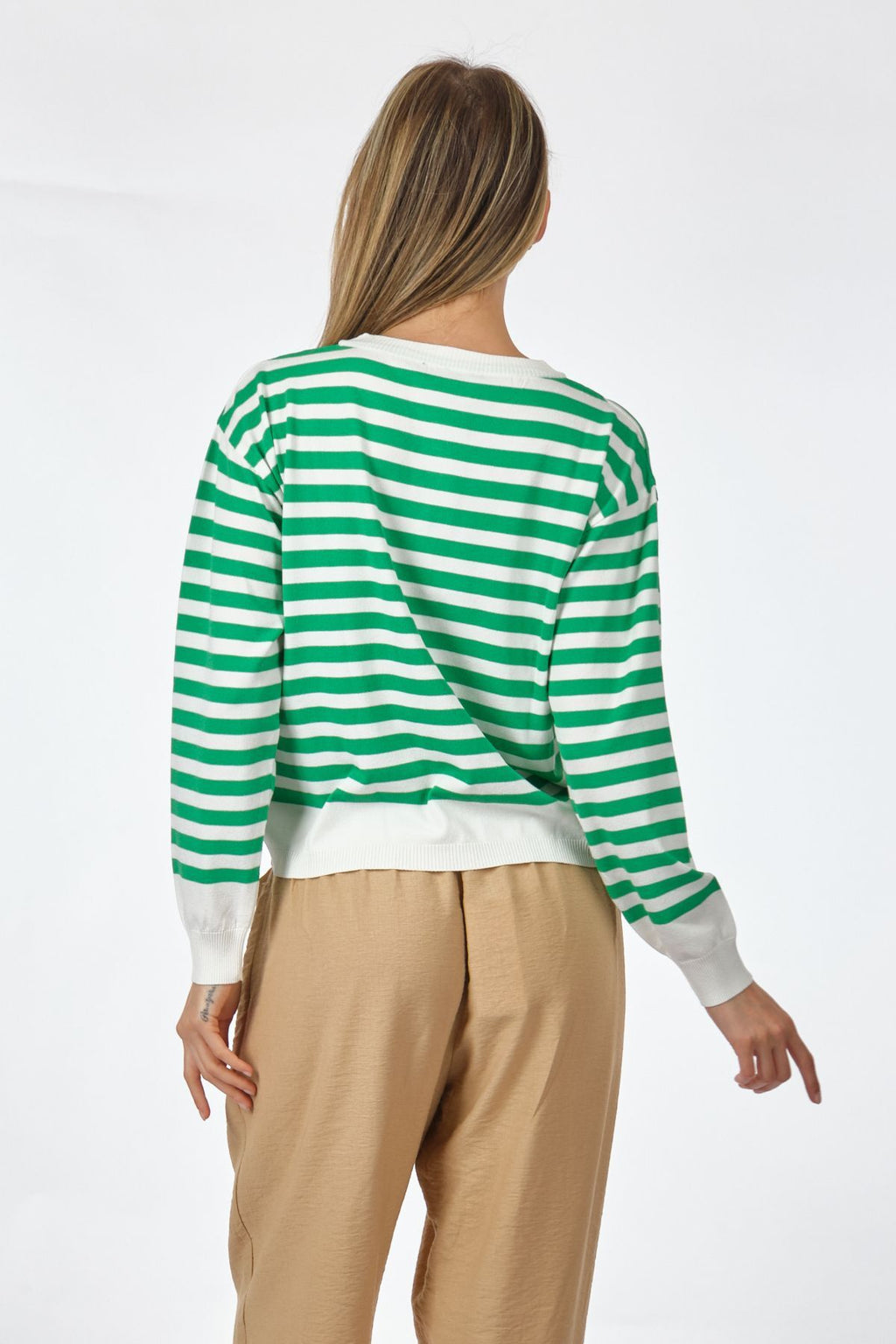 Lal Minimalist Çizgili Uzun Kol Crop Hırka - Günlük Kombinler İçin İdeal