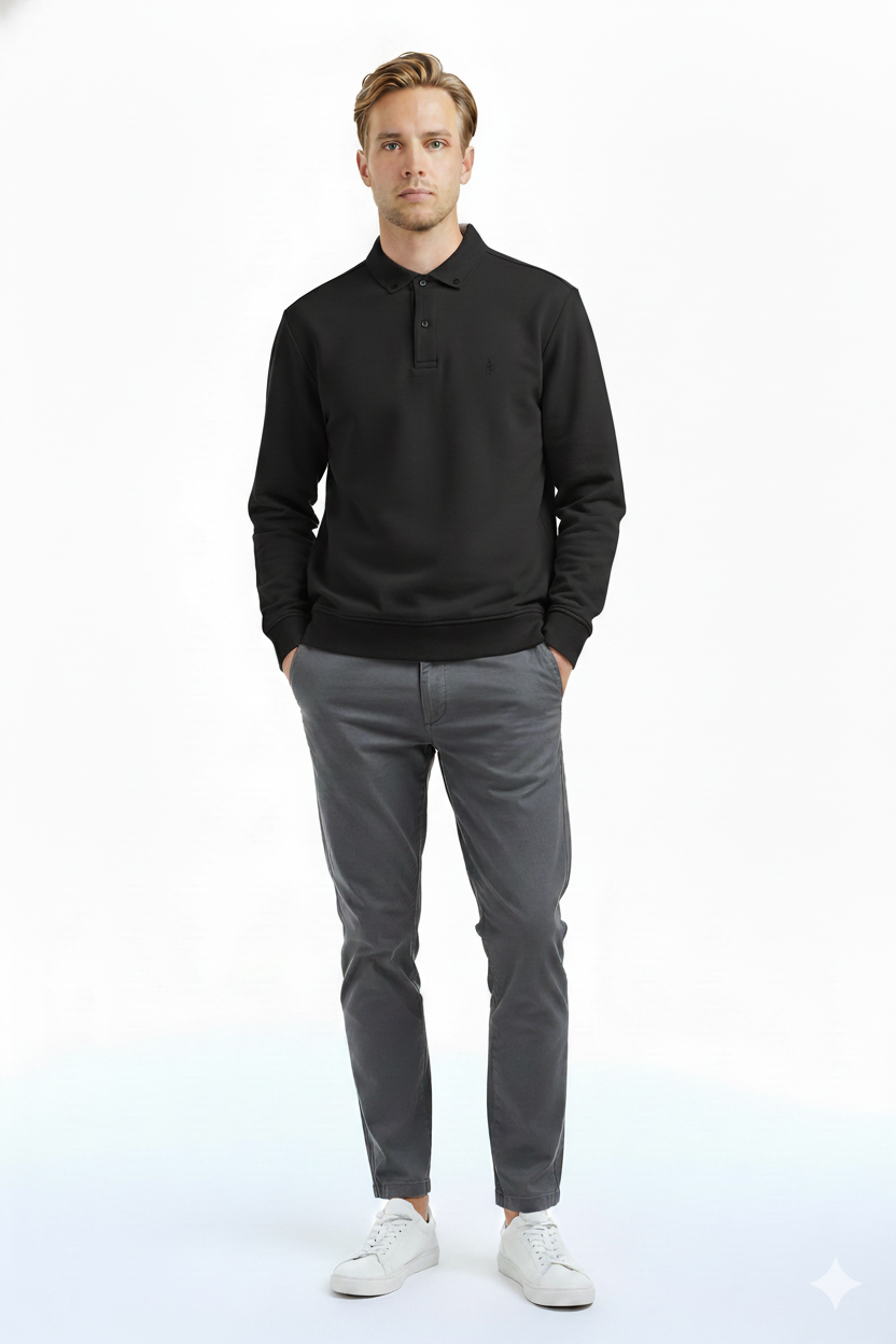 Legato Erkek Pamuklu Regular Fit Polo Yaka Uzun Kollu Sweatshirt 6700 Main image