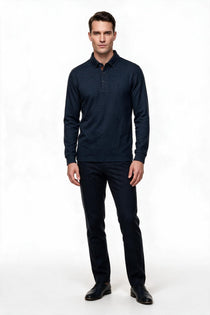 Legato Erkek Polo Yaka Uzun Kollu Dokulu Örme Sweatshirt