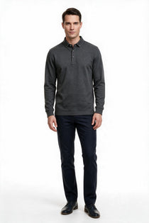 Legato Erkek Polo Yaka Uzun Kollu Dokulu Örme Sweatshirt