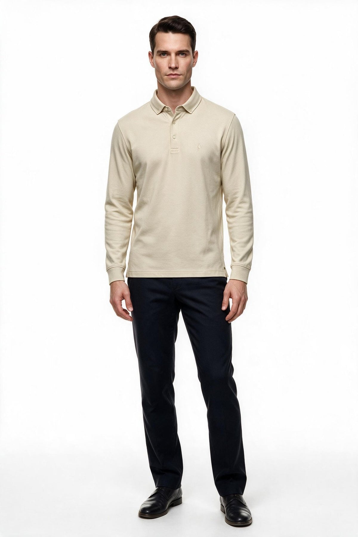 Legato Erkek Polo Yaka Uzun Kollu Dokulu Örme Sweatshirt