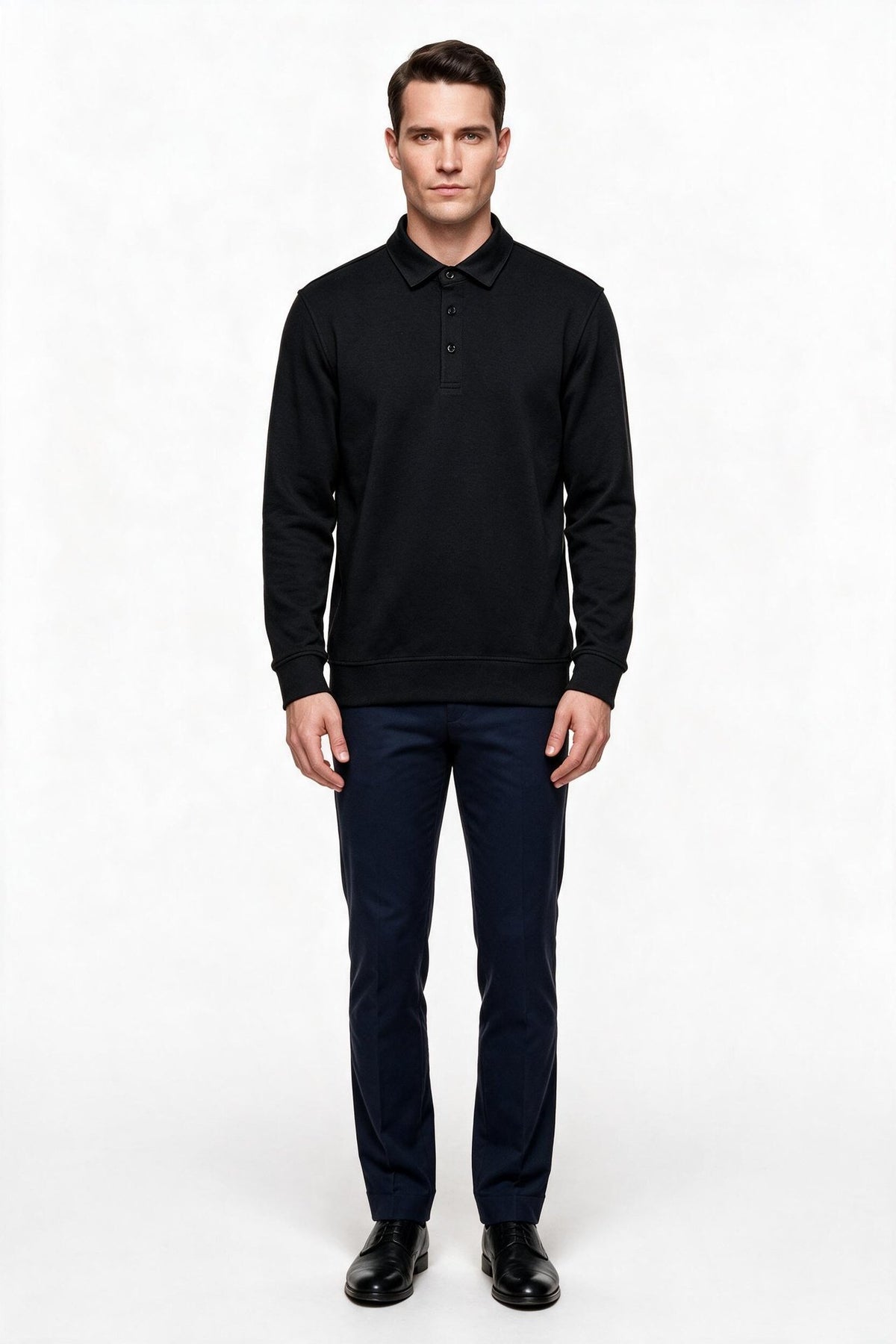 Legato Erkek Polo Yaka Düğmeli Plaket Uzun Kollu Standart Kalıp Sweatshirt Main image