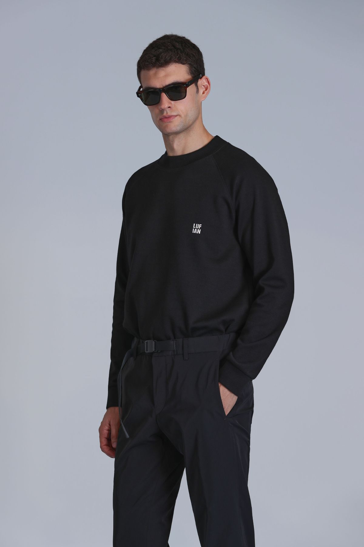 Lufian Oversize Erkek Sweatshirt - Minimalist Stil, Uzun Kol, Yuvarlak Yaka