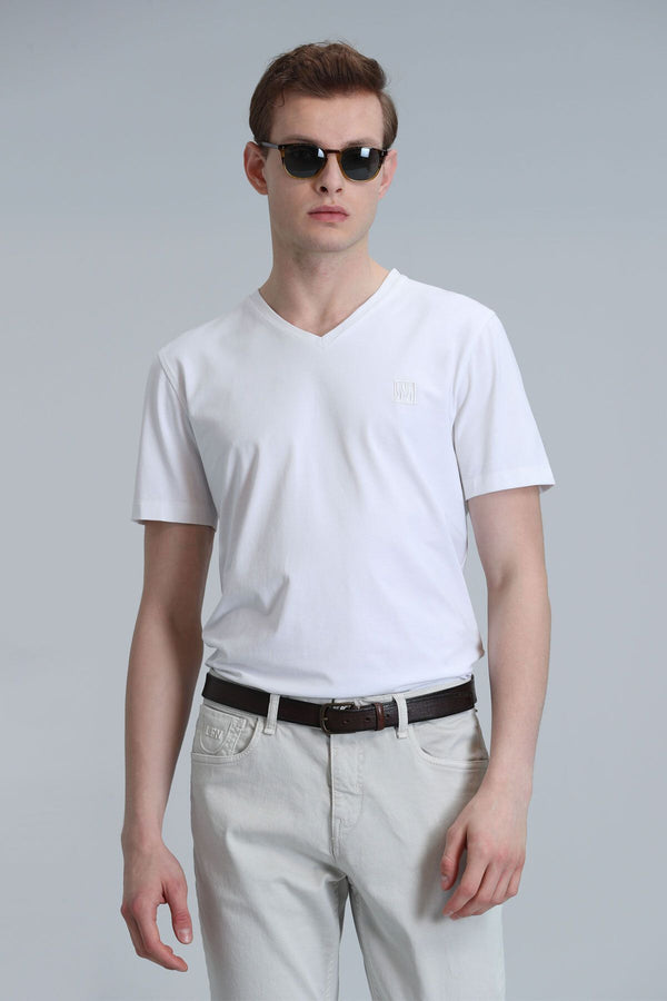 Lufian Minimalist V Yaka Kısa Kol Erkek T-Shirt - Günlük Stil