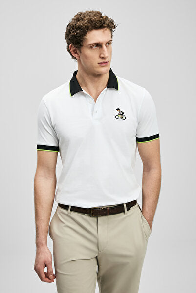 Lufian Erkek Regular Fit Polo Yaka Pike Kumaş Nakışlı Kısa Kollu T-Shirt