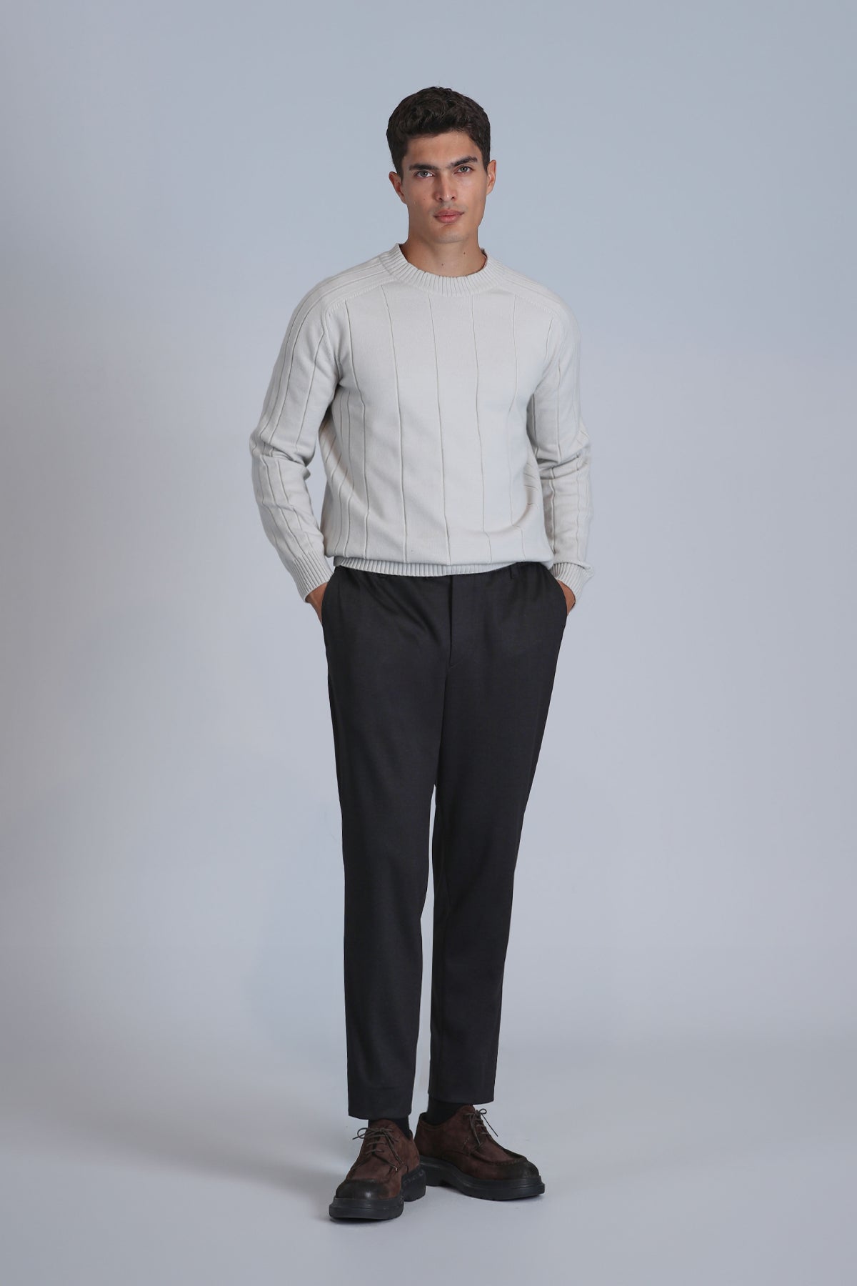 Lufian Minimalist Erkek Kazak - Oversize, Uzun Kol, Yuvarlak Yaka