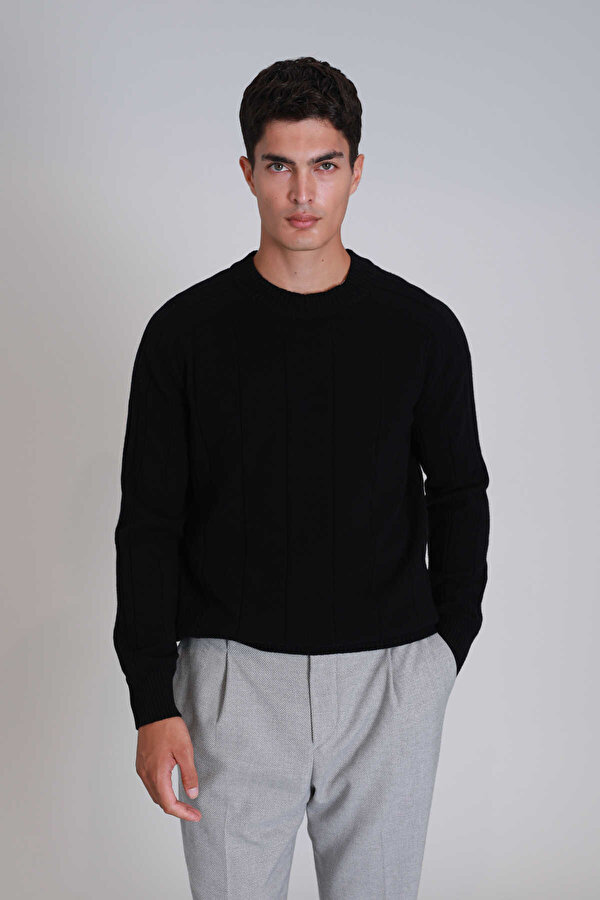 Lufian Minimalist Erkek Kazak - Oversize, Uzun Kol, Yuvarlak Yaka Ana görsel