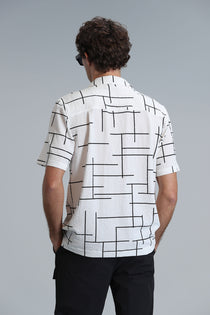 Lufian Minimalist Kısa Kol Geometrik Desen Erkek Gömlek - Yazlık, Günlük