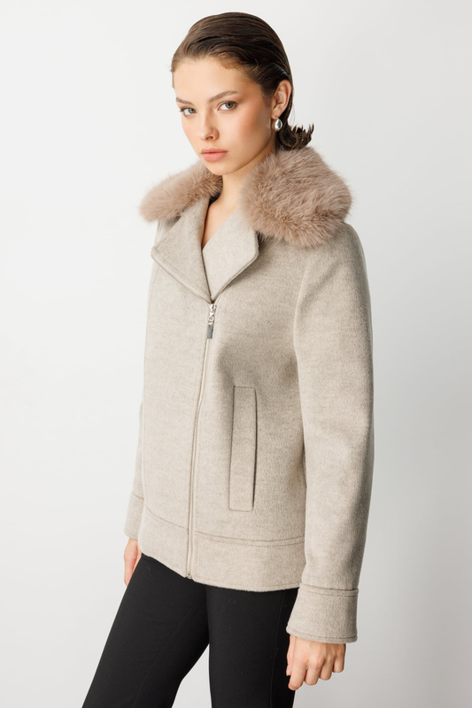 Ekol Yakası Kürklü Kruvaze Mont