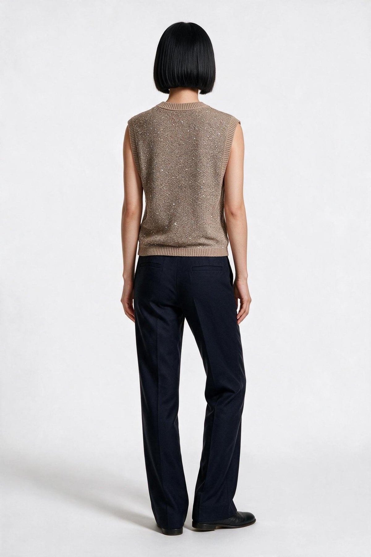 Marsel Leon Kadın Payetli Kolsuz Triko Bluz Bisiklet Yaka Örme Üst