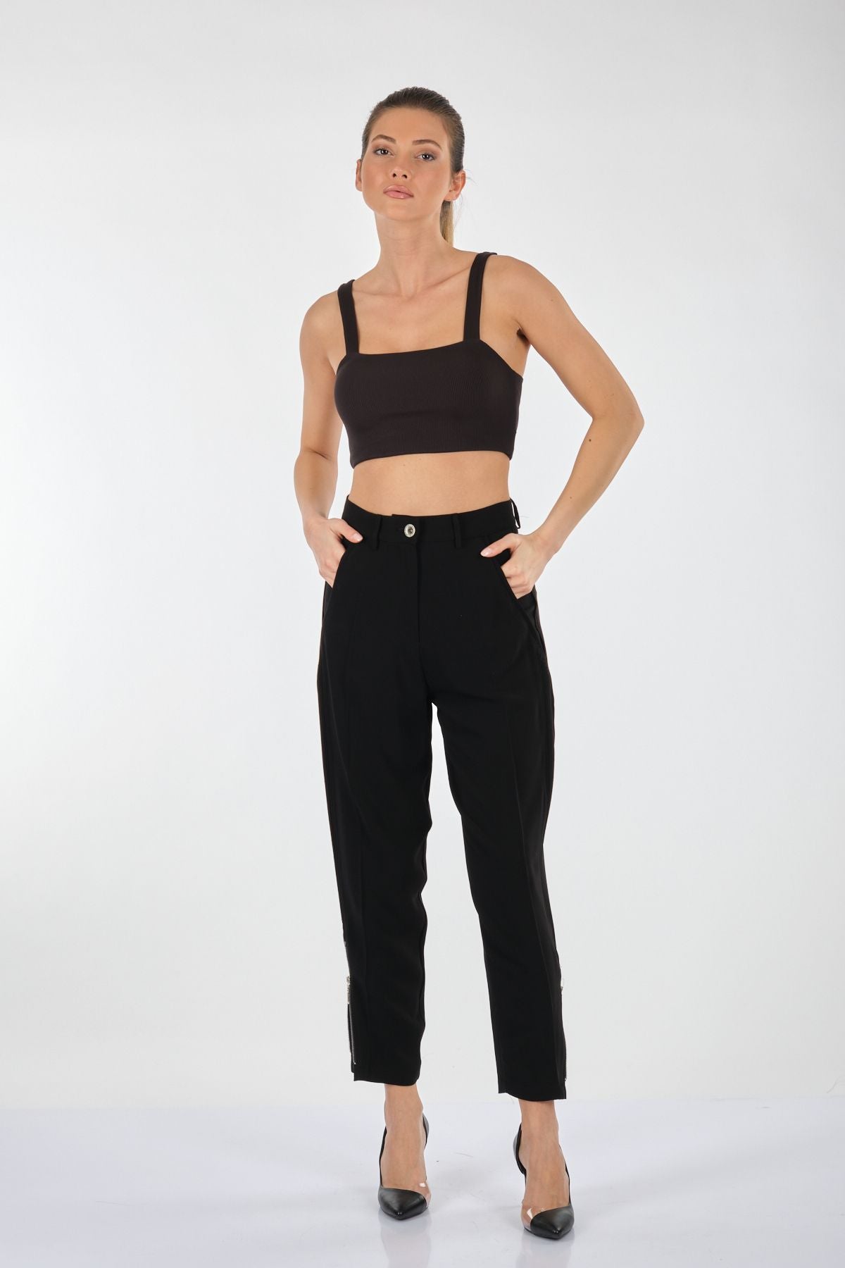 Misswhence Minimalist Yüksek Bel Crop Pantolon - Günlük & Ofis Secondary image