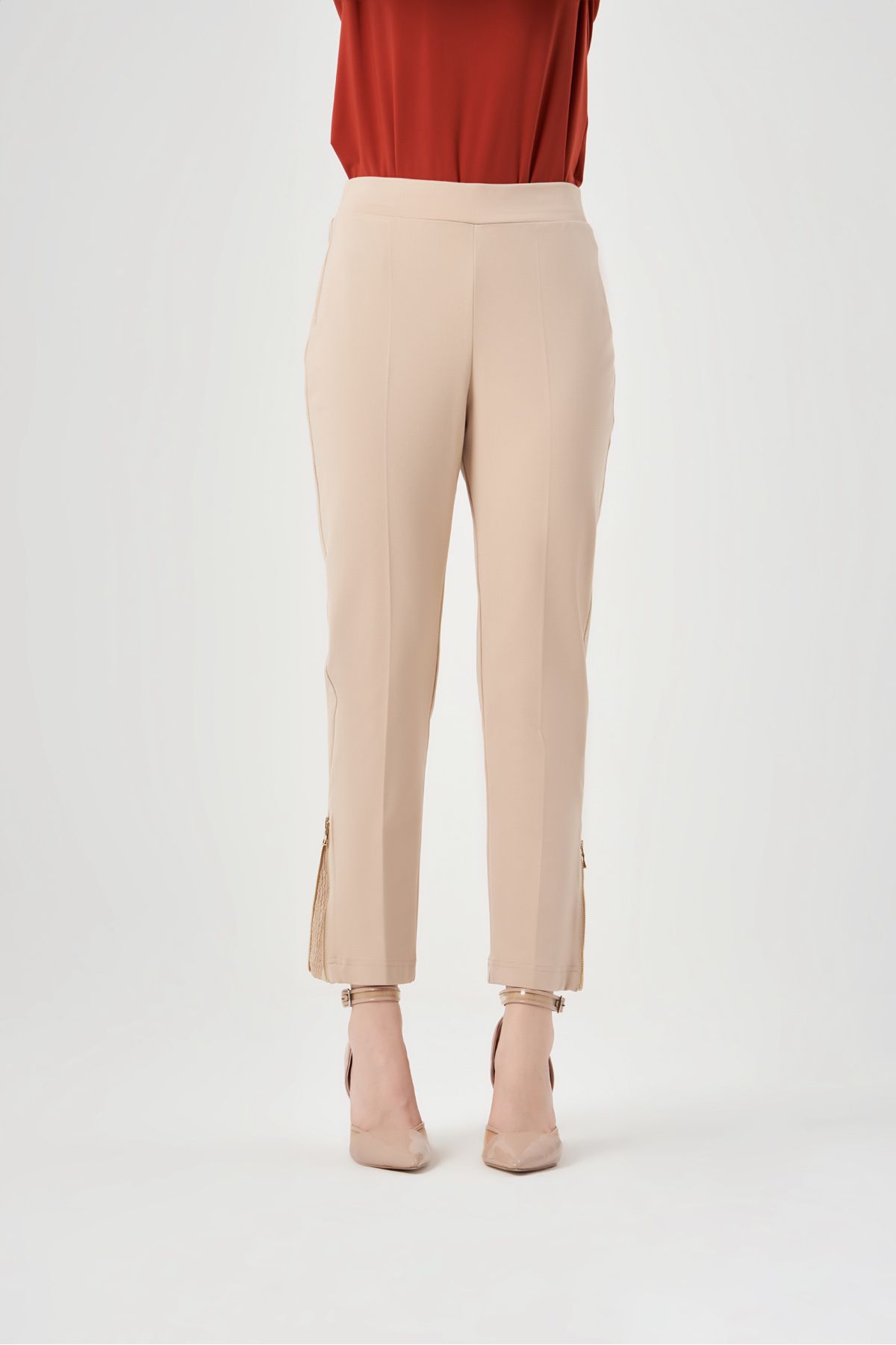 Misswhence Minimalist Yüksek Bel Crop Pantolon - Yan Fermuar Detayı