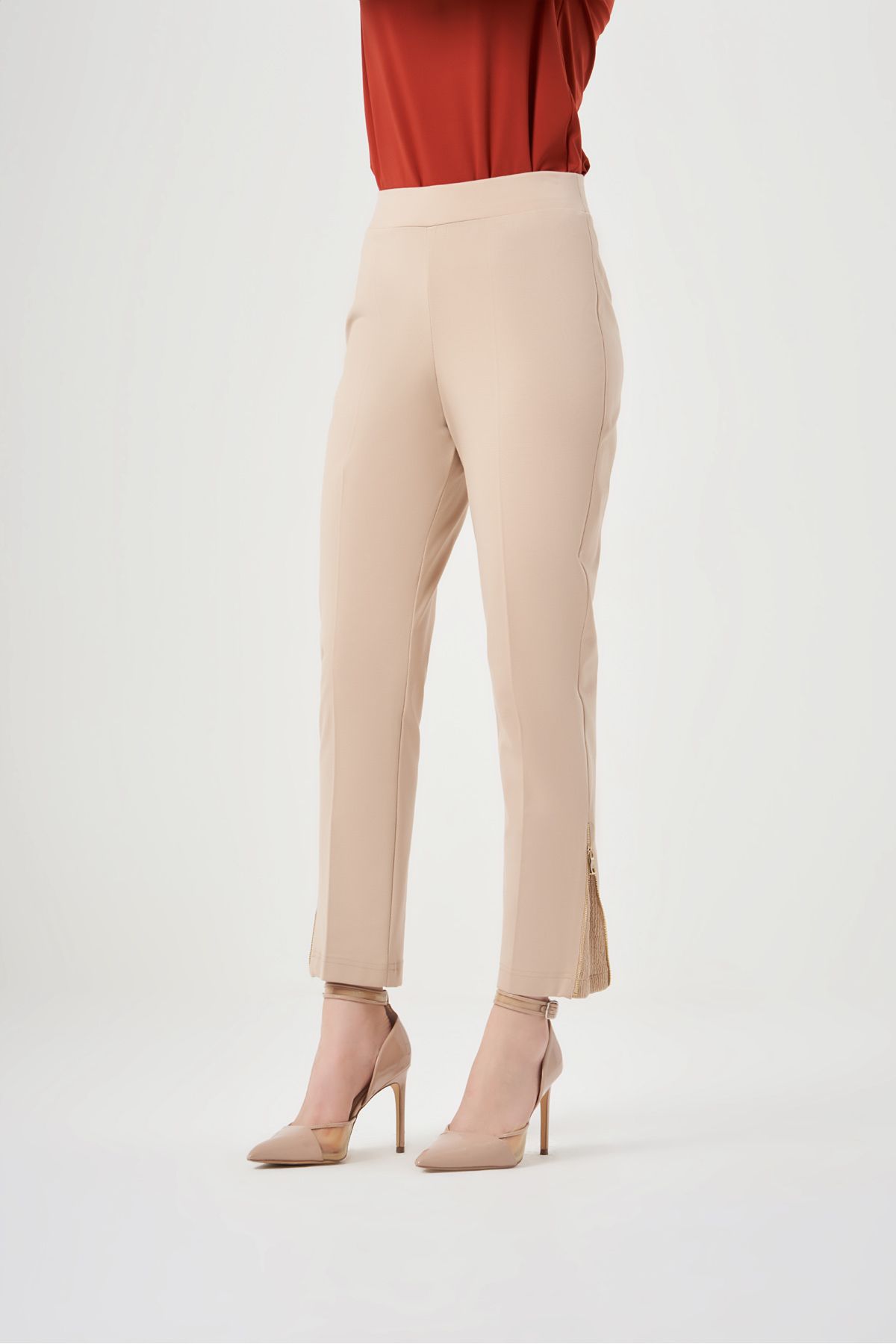 Misswhence Minimalist Yüksek Bel Crop Pantolon - Yan Fermuar Detayı
