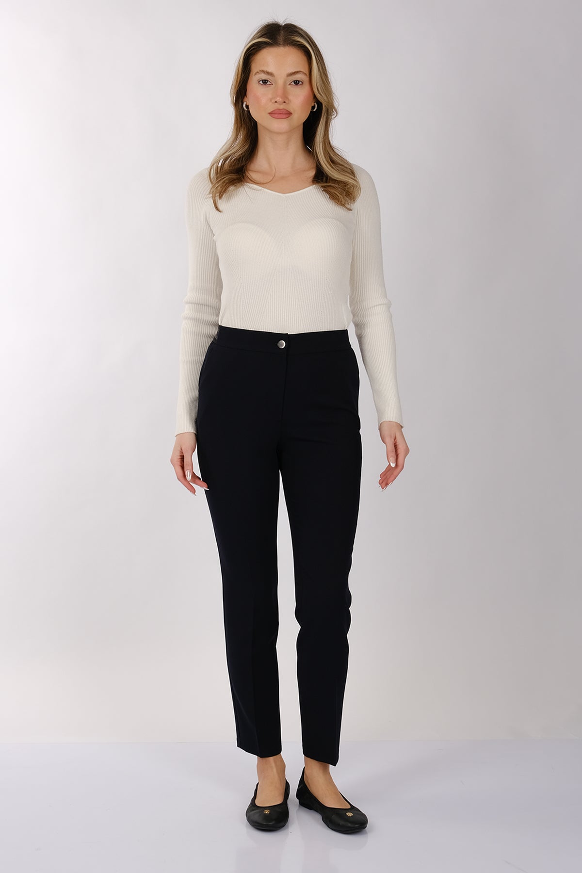 Modiva Minimalist Yüksek Bel 7/8 Dar Kesim Kadın Pantolon - Günlük & Ofis Main image