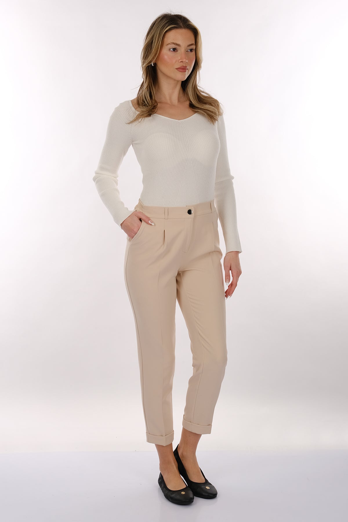 Modiva Minimalist Yüksek Bel Midi Kadın Pantolon - Günlük & Ofis Secondary image