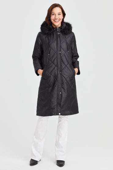 Women's Hooded Plaid Long Quilted Coat Pattern 