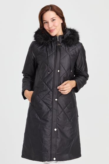 Women's Hooded Plaid Long Quilted Coat Pattern 