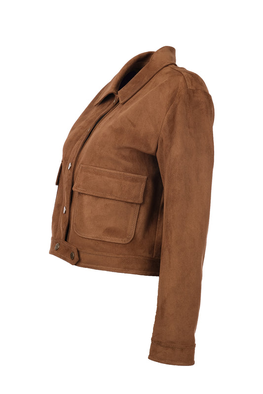 Ekol Minimalist Crop Suede Women's Coat - Everyday Chic