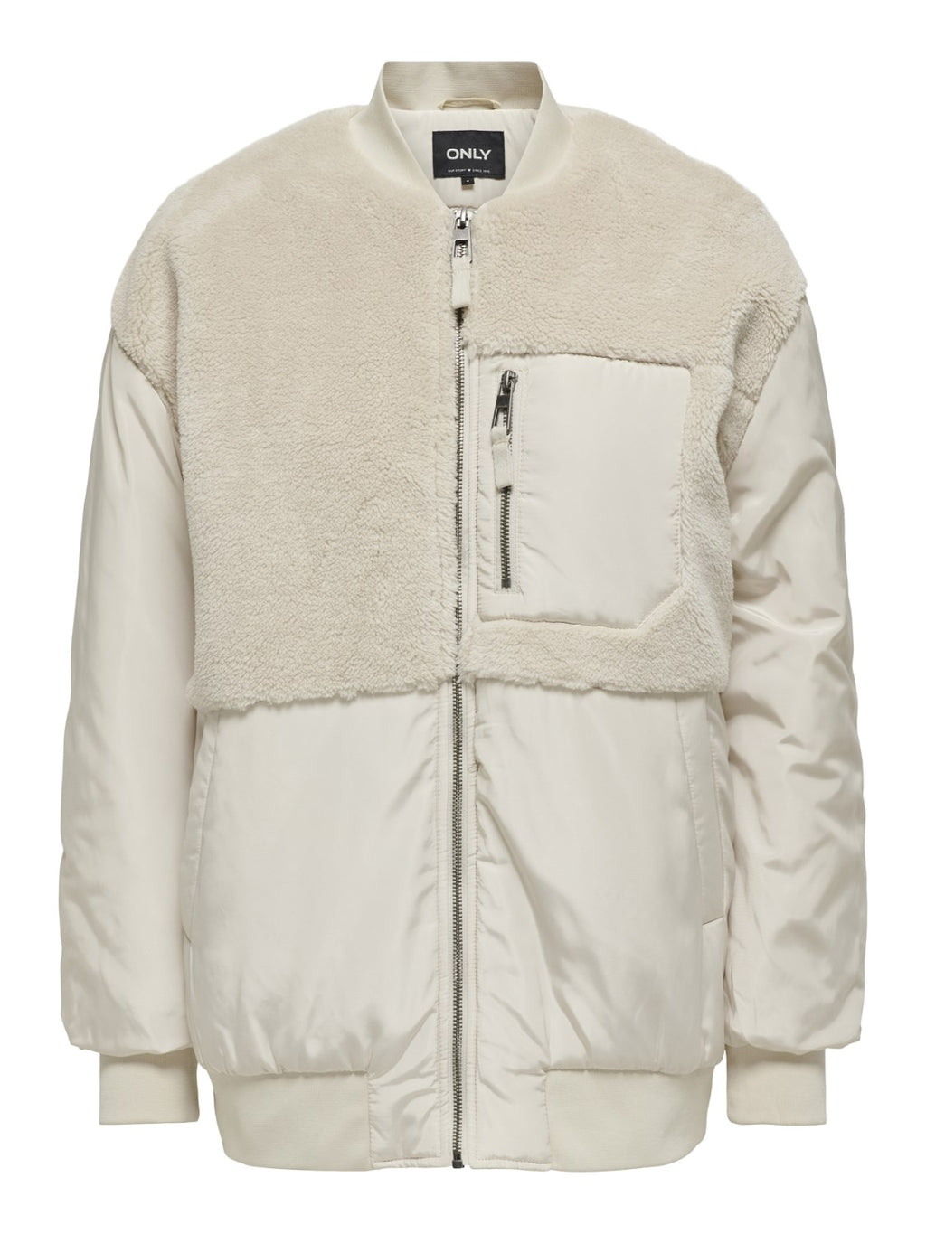 Only Oversize Peluş Detaylı Fermuarlı Kadın Kışlık Mont