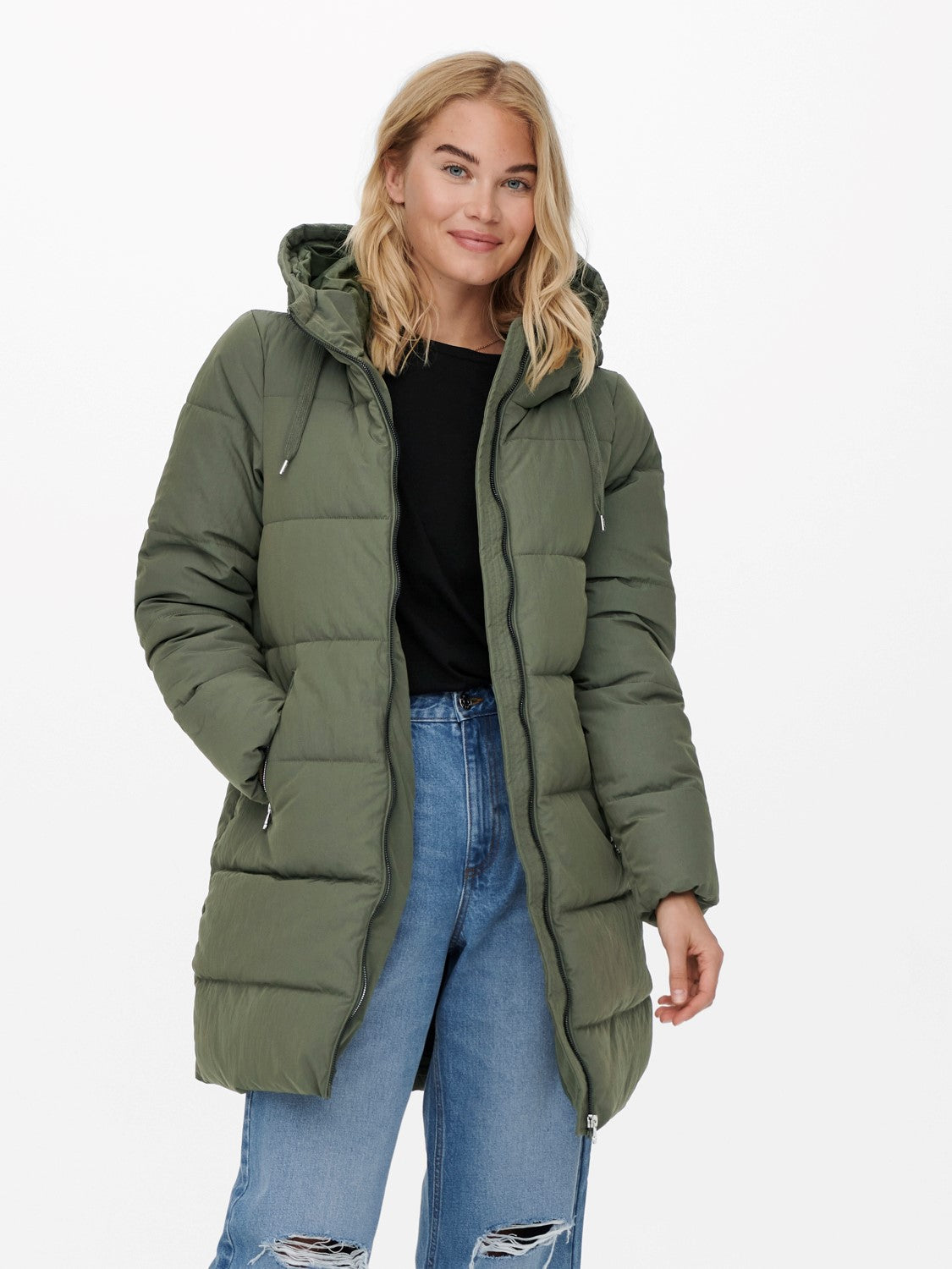 Only Kapüşonlu Oversize Midi Şişme Mont - Kışlık Günlük Secondary image