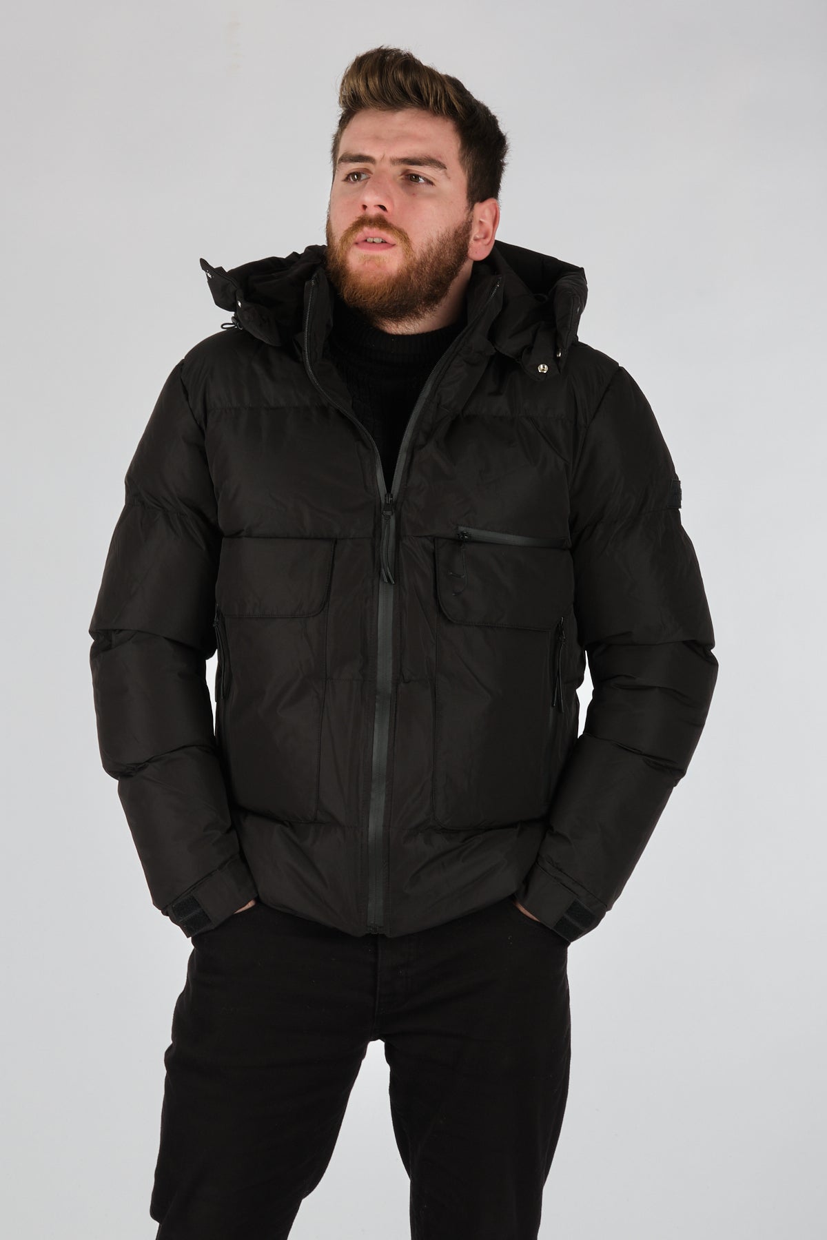 Rugu Erkek Oversize Kapüşonlu Kışlık Mont - Minimalist Tarz Main image