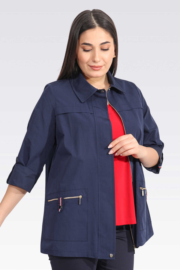 Tolga Saraçoğlu Kadın Oversize 3/4 Kol Minimalist Mont