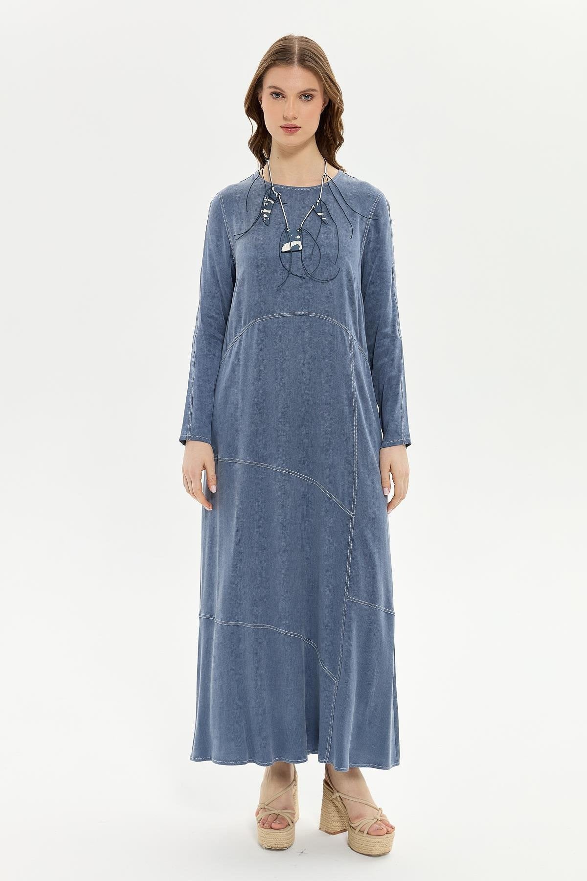 Müsemma Uzun Kol Maxi Elbise - Minimalist, Günlük, Doğal Kumaş Secondary image